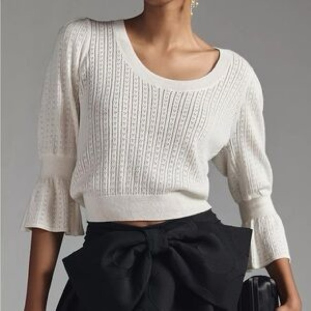Paige Magnolia Pointelle Scoop Neck Sweater in Ivory size Medium